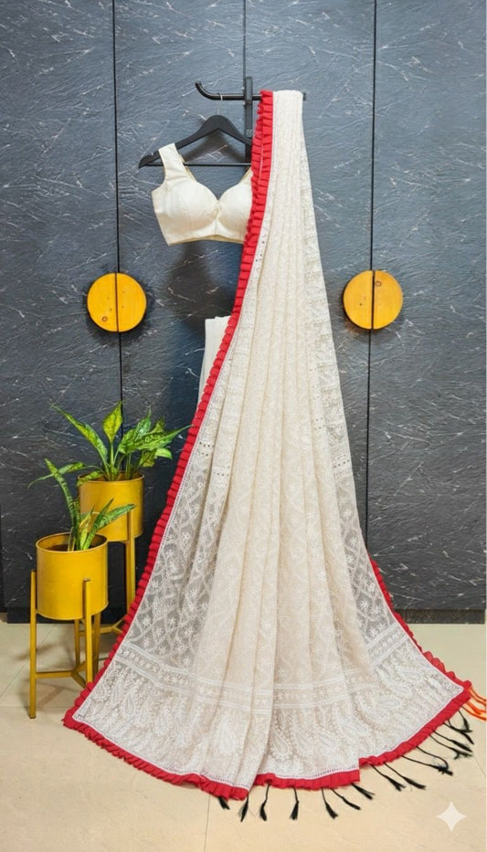 Cotton Laal Paar Saree