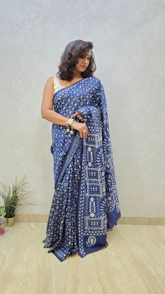 Madhubani Kantha Silk Saree